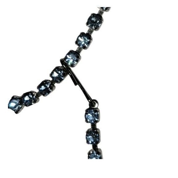 Vintage Silver Tone Light Sky Blue Sparkling AB Crystals Princess 15" Necklace - Picture 5 of 11